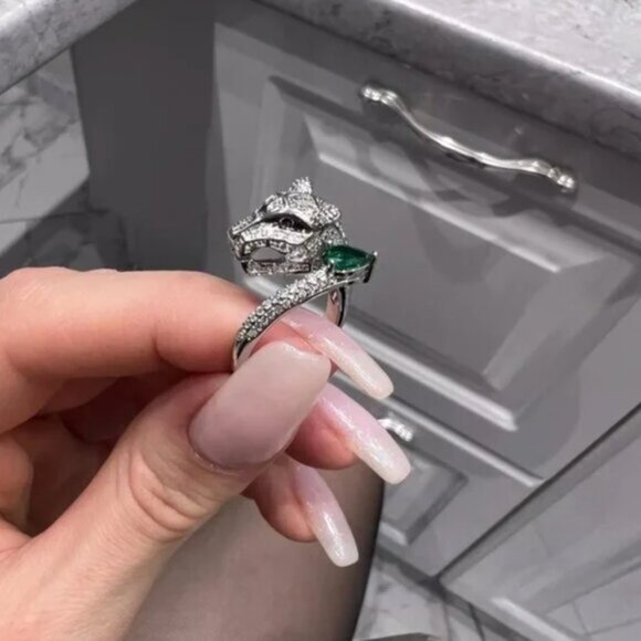 925 Sterling Silver Panther Cat Ring - Picture 2 of 2